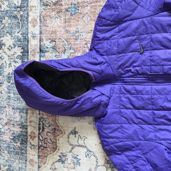 Vintage y2k Nike Reversible Hooded Quilted Puffer Jacket  Black Purple Sz LG - Picture 3 of 16